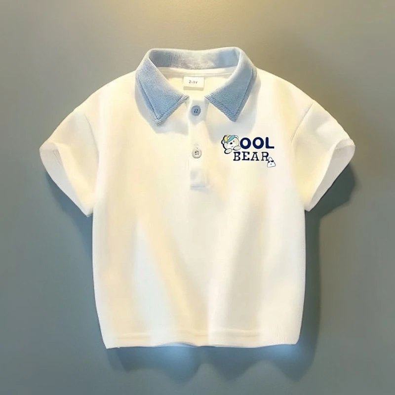夏季帅气男童短袖POLO衫洋气夏款修身男宝宝t恤薄款翻领卡通图案t