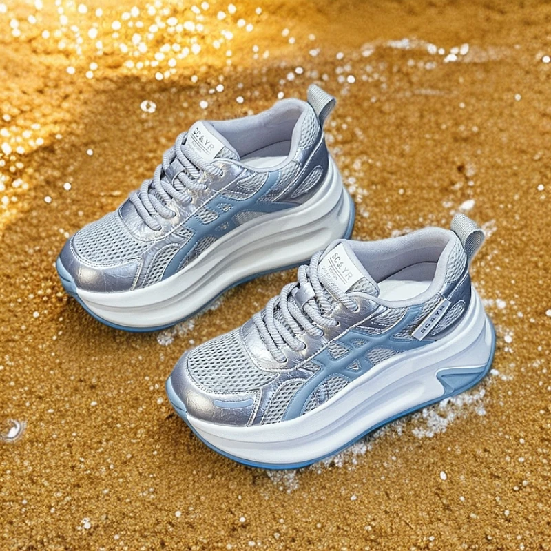 厚底老爹鞋百搭增高鞋潮流运动鞋透气轻便2025夏季网面时尚轻便鞋