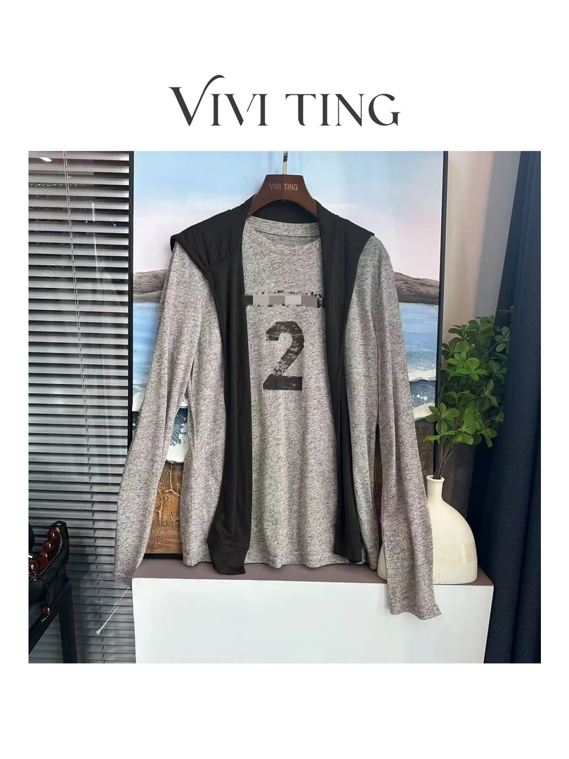 【VIVI·TING】婷姐推荐休闲百搭数字2字母披肩杂色两件套上衣F100