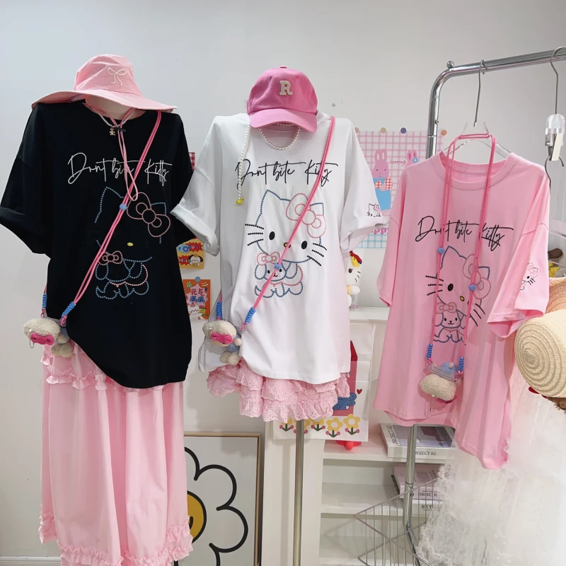 【钱呼呼】清版~重工卡通猫咪刺绣设计宽松T恤上衣女