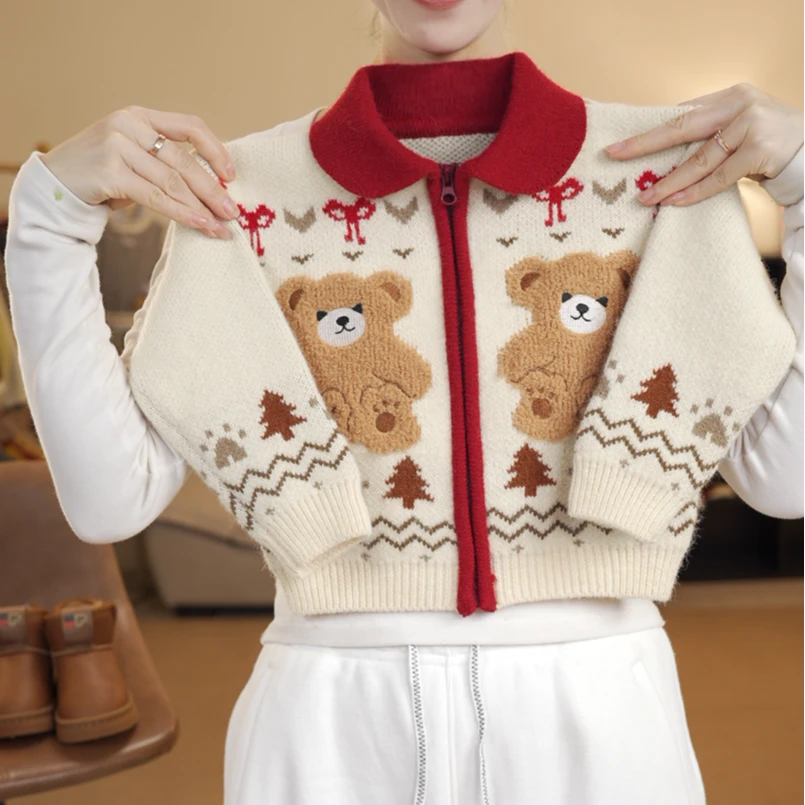 冬季童装拉链上衣提花休闲风套装卡通动漫时尚针织气质