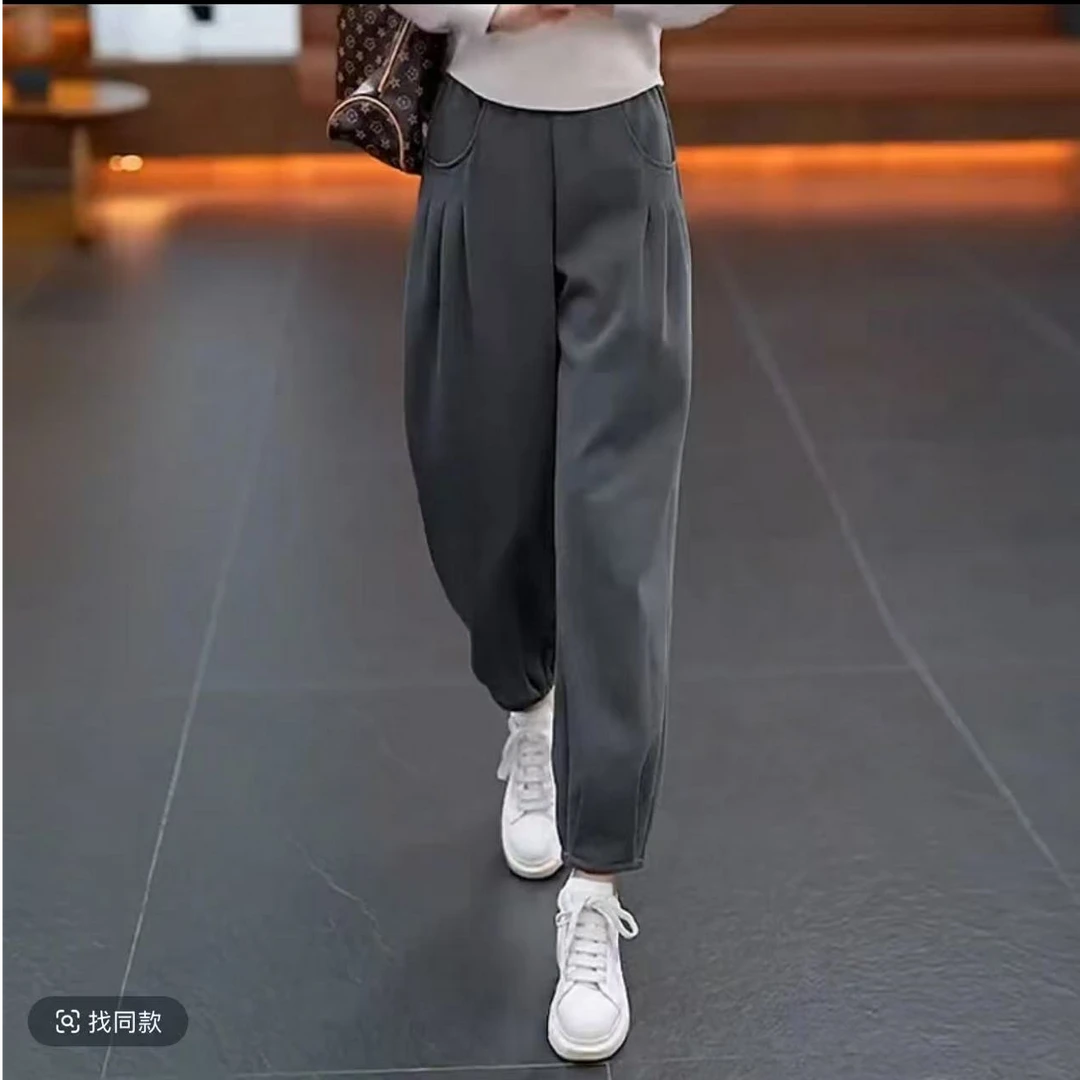 2709#【裤长92】时尚加绒加厚哈伦裤冬季韩版宽松显瘦保暖小脚裤