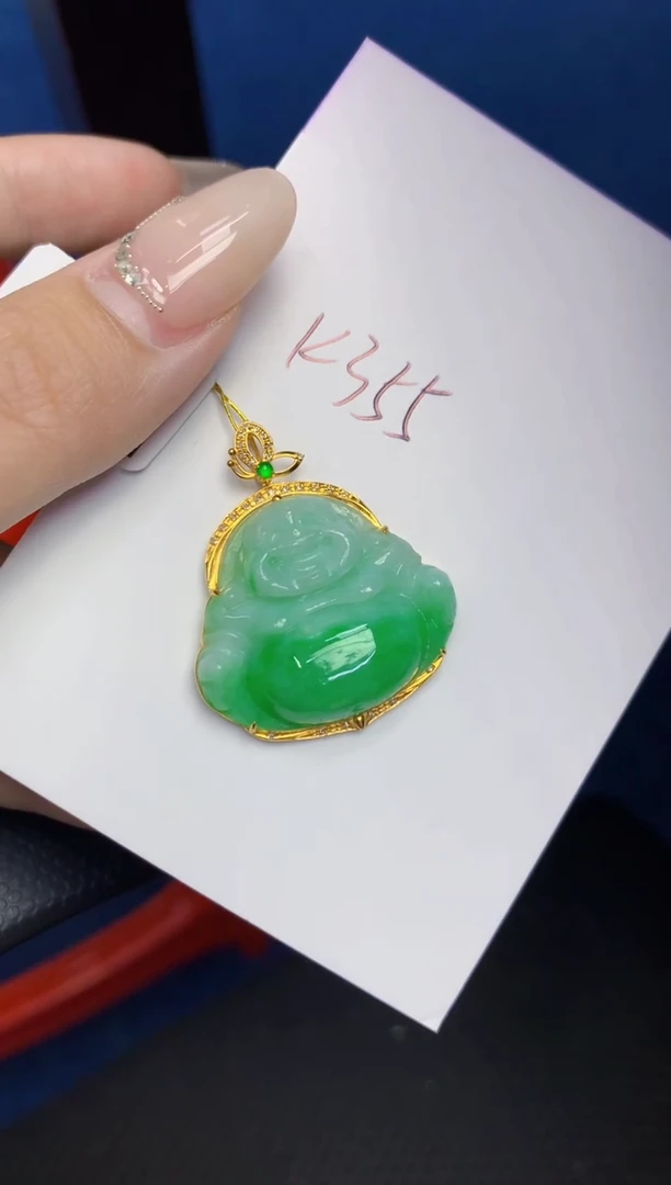 翡翠18K金镶嵌颈饰天然缅甸A货翡翠