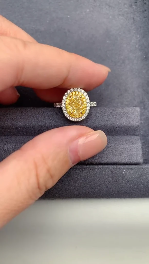 18K金镶嵌戒指/指环钻石1.5ct黄钻 GF 定制