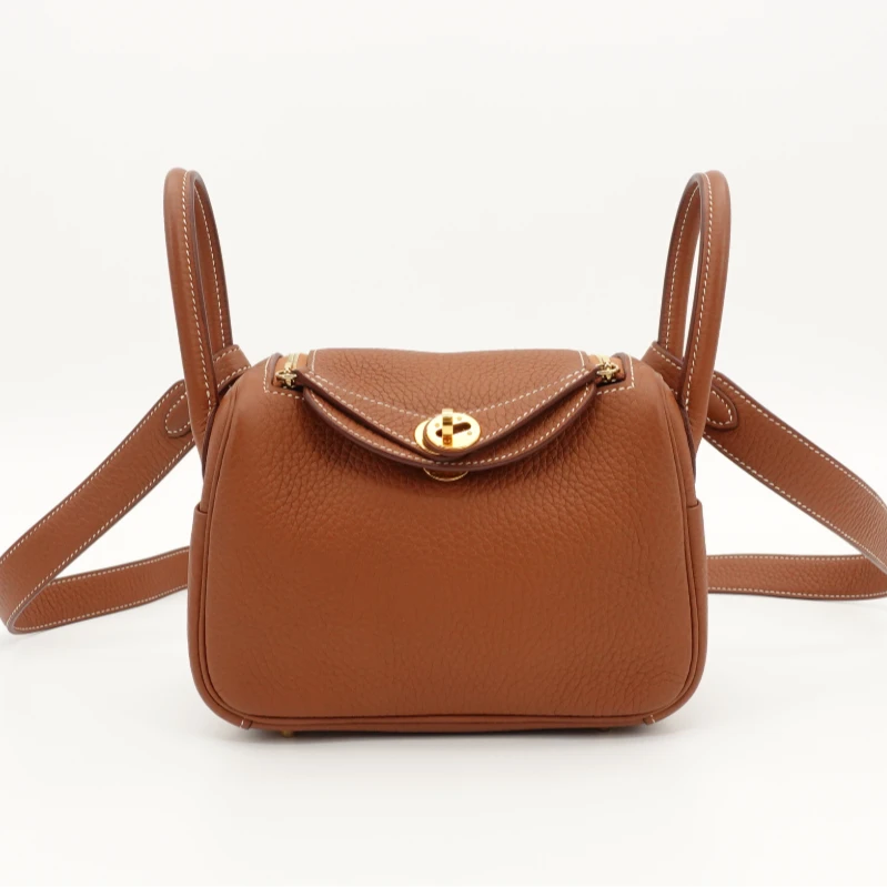 95新 Hermes/爱马仕 GGS爱马仕Lindy mini金棕金扣46401022