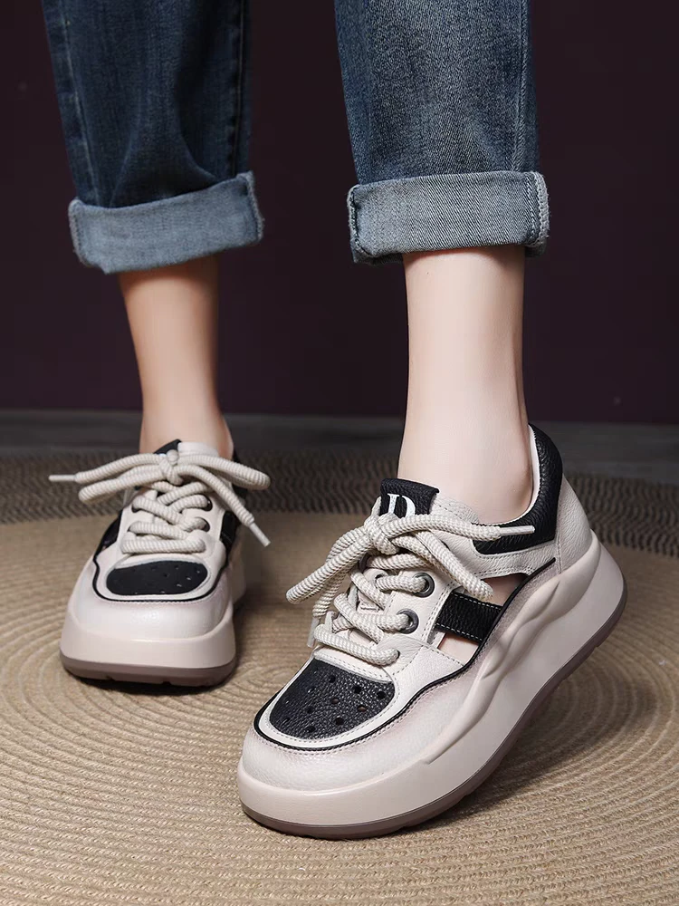 5202头层牛皮复古手工洞洞休闲鞋