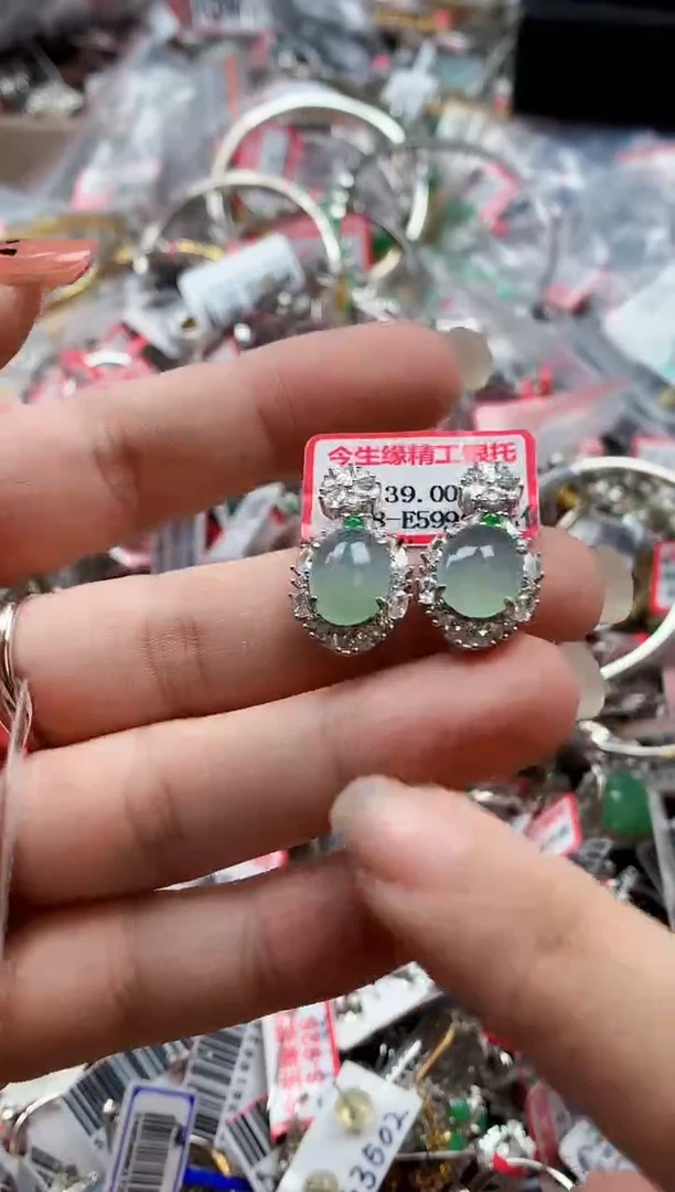 银S925镶嵌戒指翡翠天然A货缅甸翡翠