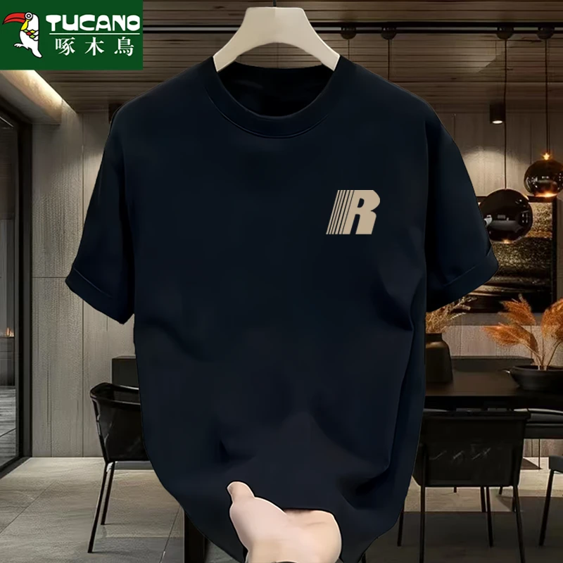 啄木鸟重磅纯棉短袖t恤男夏季美式复古印花半袖宽松薄款t恤青少年