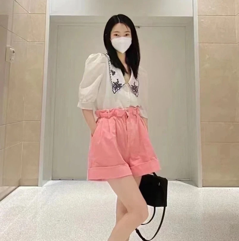 未使用 MIU MIU/缪缪  IW0478  粉色logo字母印花短裤 38 S码