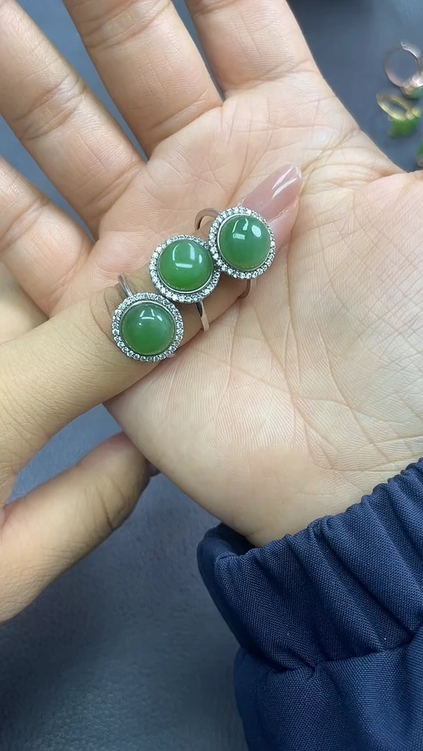 银S925镶嵌戒指和田玉天然和田玉戒指多样性拍一发一