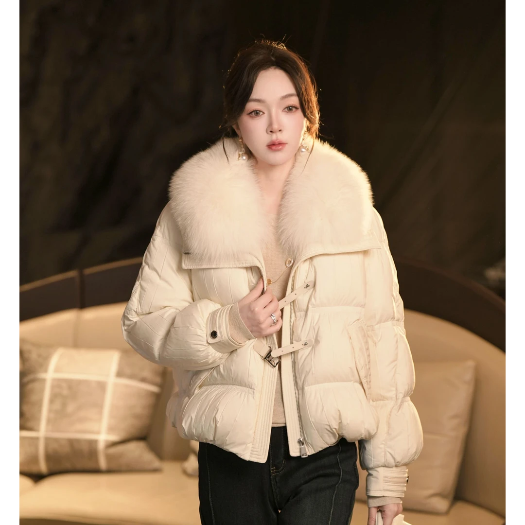 美人访【千山雪日】奶油风大毛领设计加厚鹅绒羽绒服外套12350