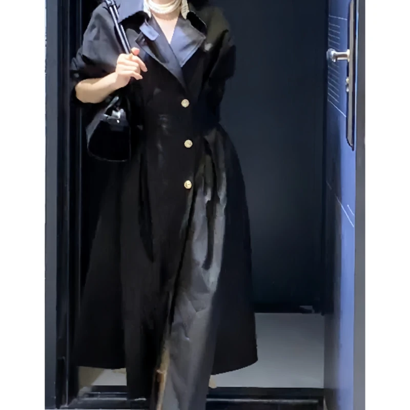 早秋新款轻职风穿搭风衣优雅高级气质时尚风中单排扣中长款外套女