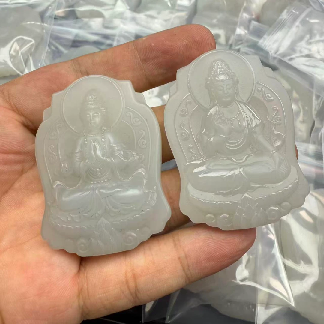 和田玉青海浅烟紫观音吊坠【2】  多样性发一