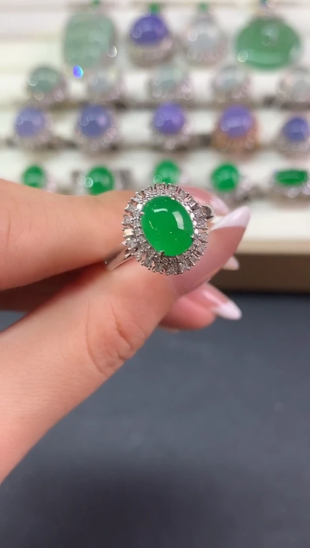 18K金镶嵌戒指翡翠戒指|12800