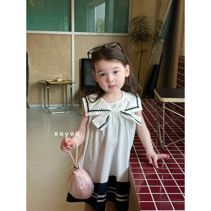 苏右2025夏季海军领棉布裙