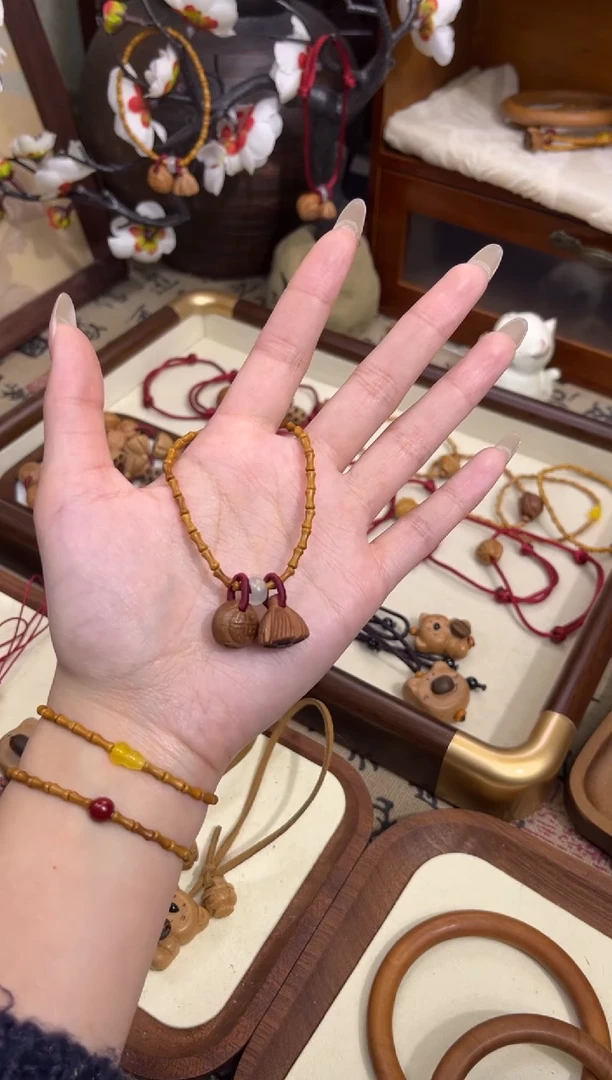 手串桃核【桃缘行】竹节「福气莲莲」桃木桃核辟、挡、驱、护 备注手围