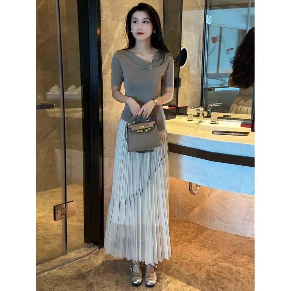 韩风chic一整套2025夏季新款小香风短袖上衣女设计感半身裙两件套