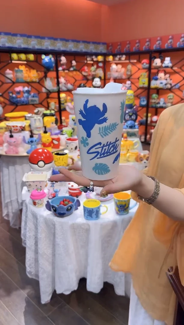 瓷片@@史迪奇双层陶瓷水杯