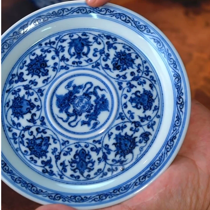 【宣乐沐谷】青花仿永乐缠枝莲1:1复刻布袋壶承盘