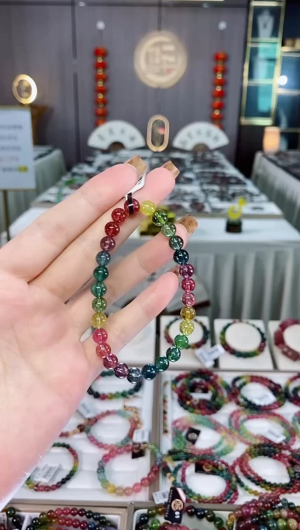 收藏级老矿碧玺色标净体单圈手串6mm+未镶嵌碧玺dan一物一证