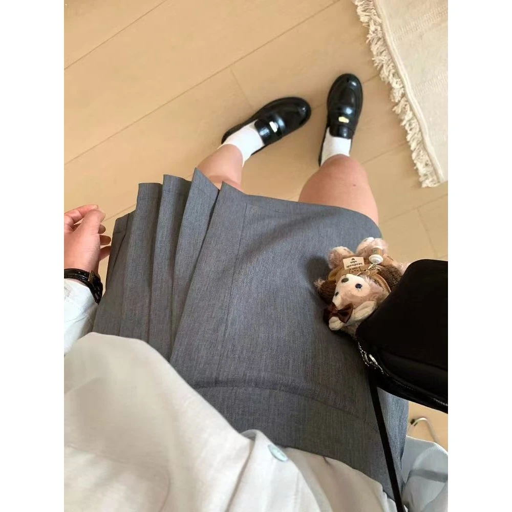设计感不规则高腰显瘦西装A字百褶半身裙裤女25夏-0142