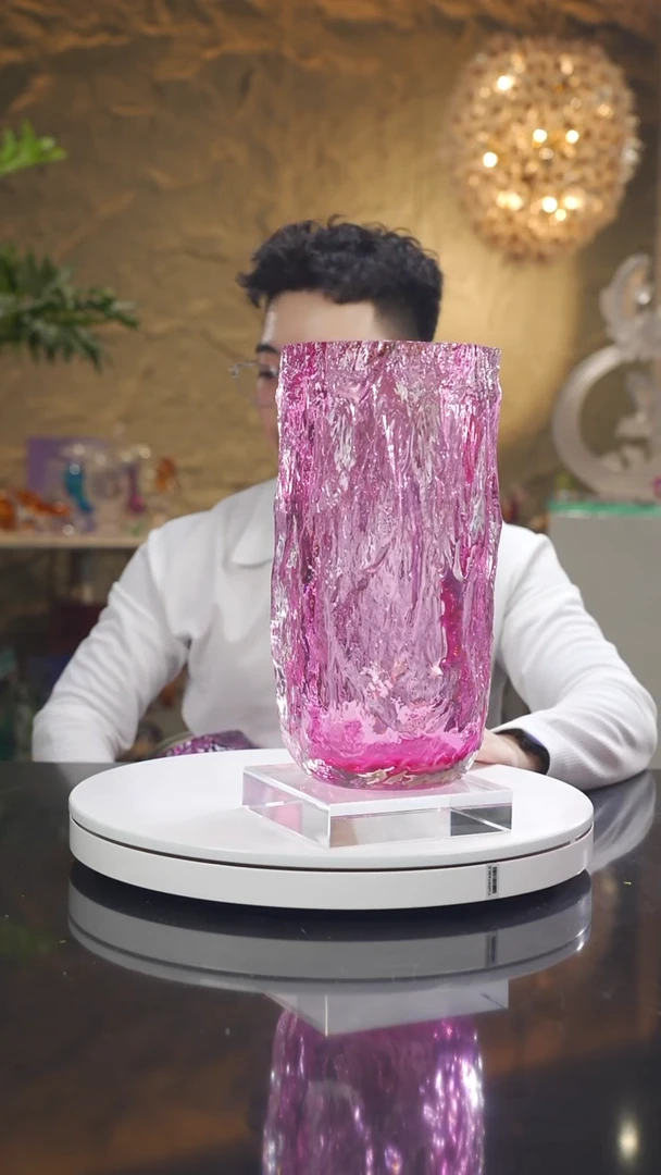 琉璃手工艺品福利金红树纹花瓶