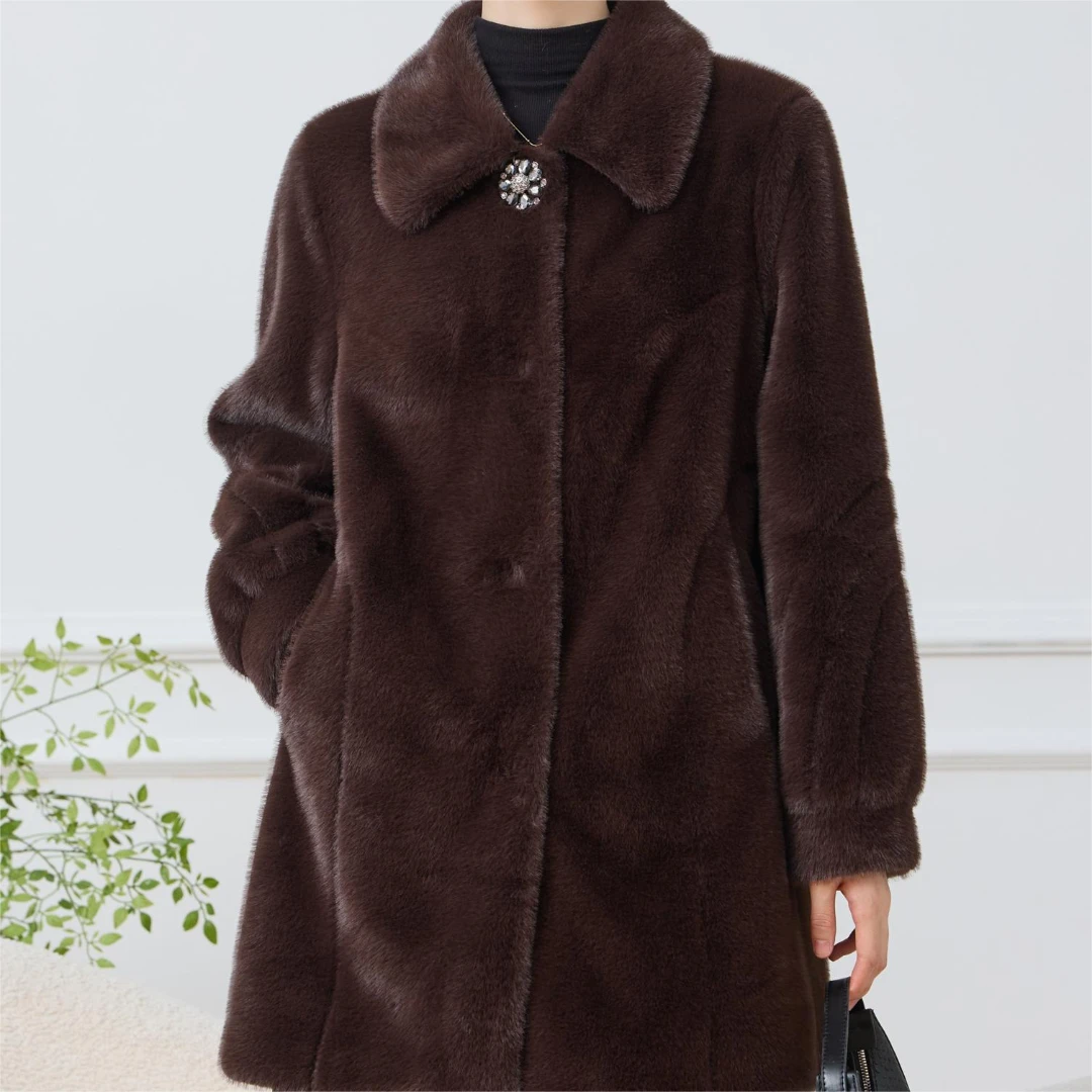 8889新秋冬翻领大钻暗扣妈妈保暖北极貂保暖外套中老年冬季加厚