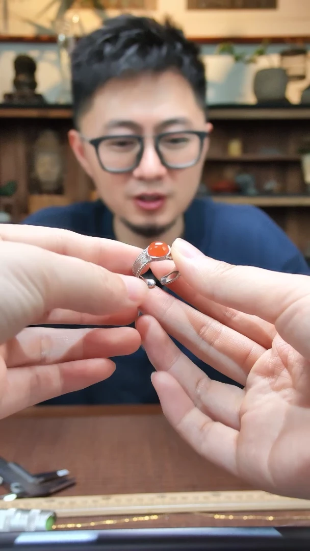 南红玛瑙戒指银S925镶嵌S925银南红戒指QC