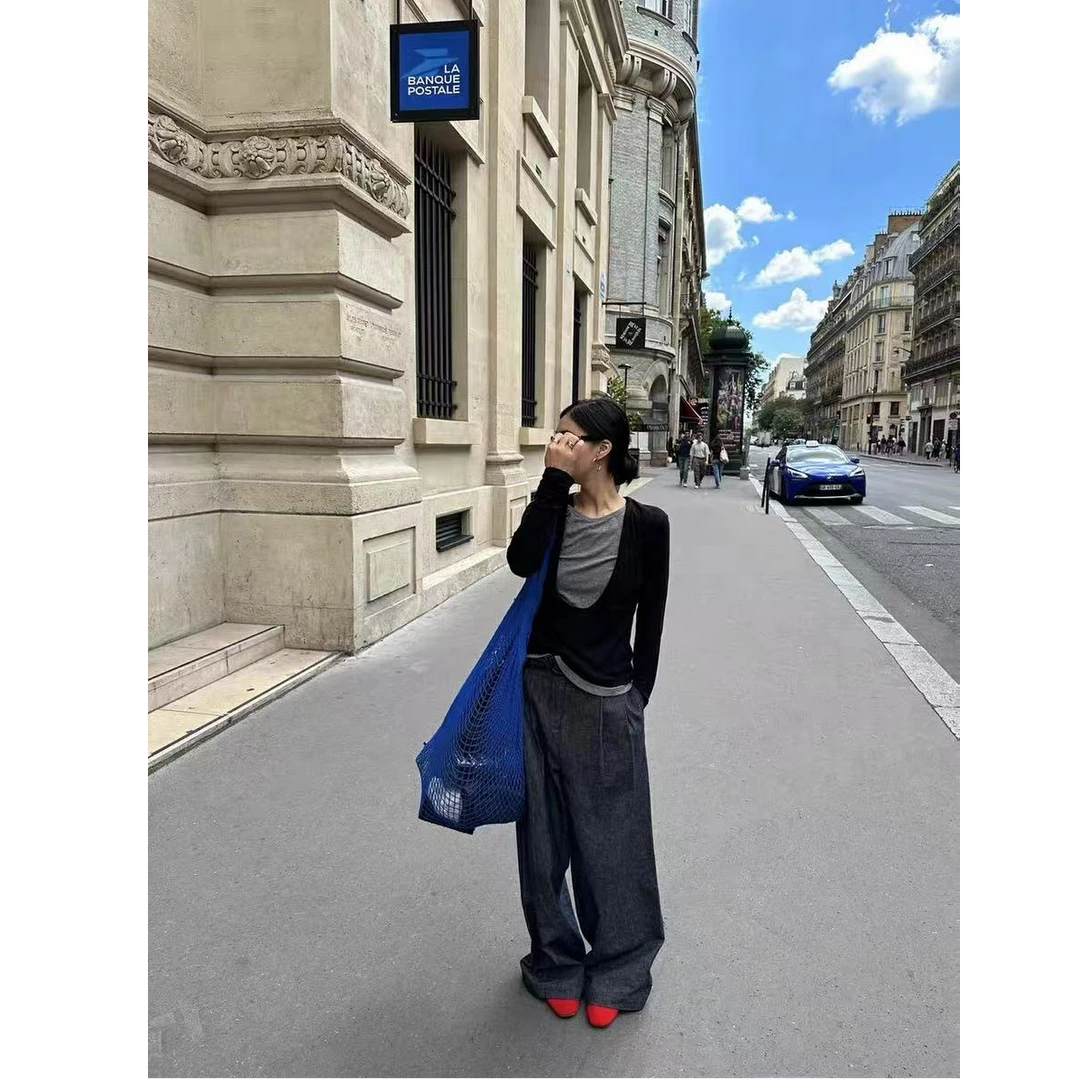 十三行白白-撞色假两件上衣#1495