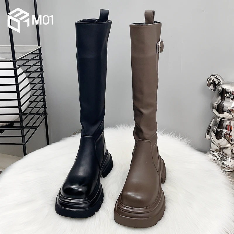M01增高7厘米女鞋新款厚底靴子小个子不过膝长筒靴秋冬加绒长靴