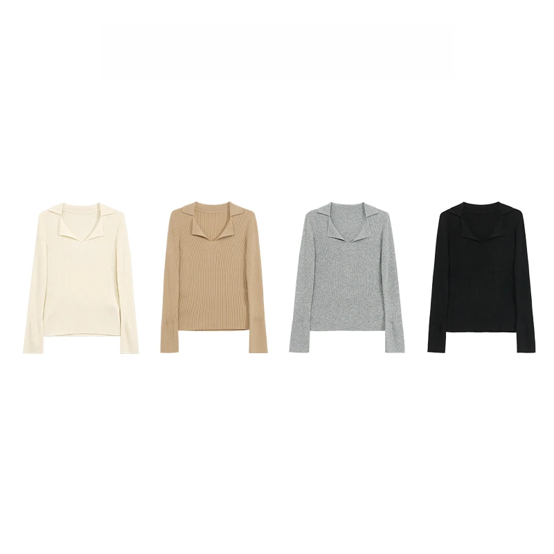 [68岁小姐姐]2025法式简约chic翻领设计感显瘦打底针织衫BS8 2456