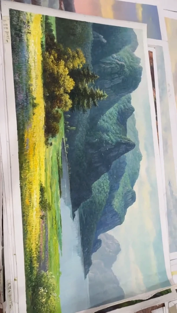 油画【特价画芯】朝鲜画家原创手绘油画作品85*45cm