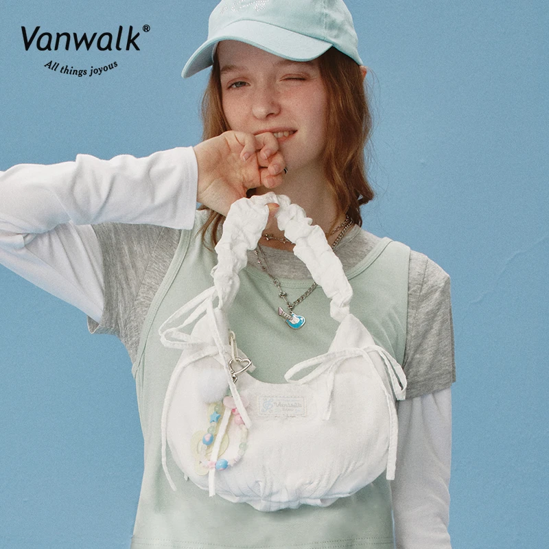 VANWALK happy band新款少女芭蕾风手提单肩包蕾丝花边蝴蝶结包包