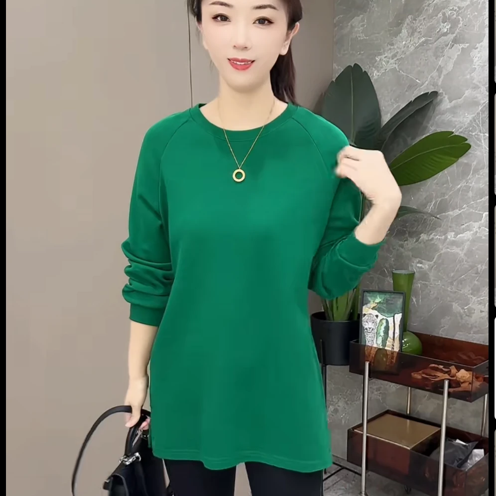 中长款卫衣女早春长袖时尚圆领纯色宽松休闲遮肉百搭显瘦上衣997
