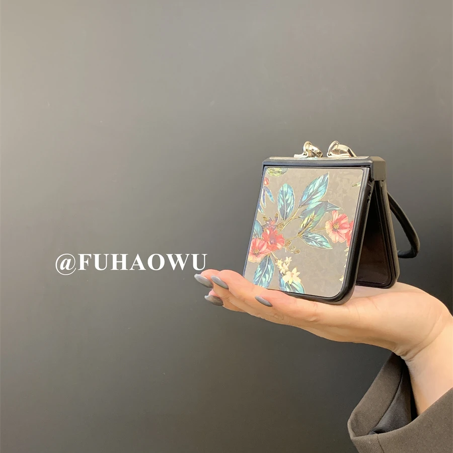 适用华为pocket2手机壳高级感描边绿叶红花小米mixflip折叠屏荣耀