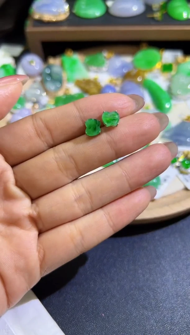 【闪购商品】翡翠耳饰18K金镶嵌Q缅料A货翡翠/支持复检/一件