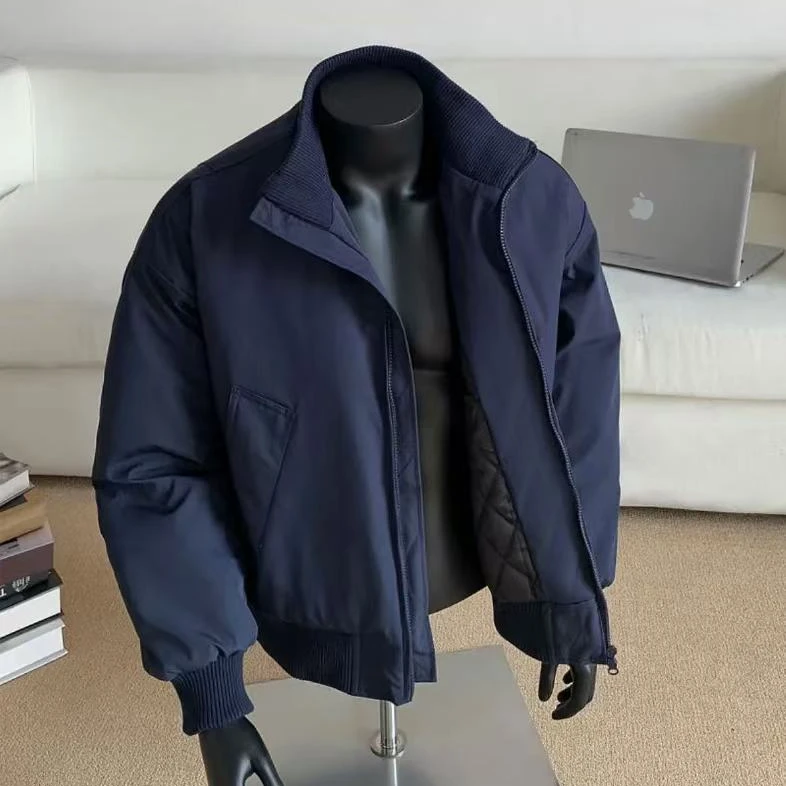 cleanfit藏蓝色飞行员夹克棉服男冬季加厚潮牌短款外套立领棉衣