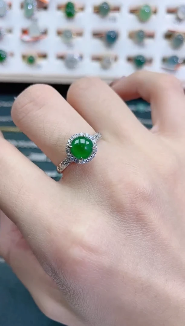 银S925镶嵌戒指翡翠天然翡翠