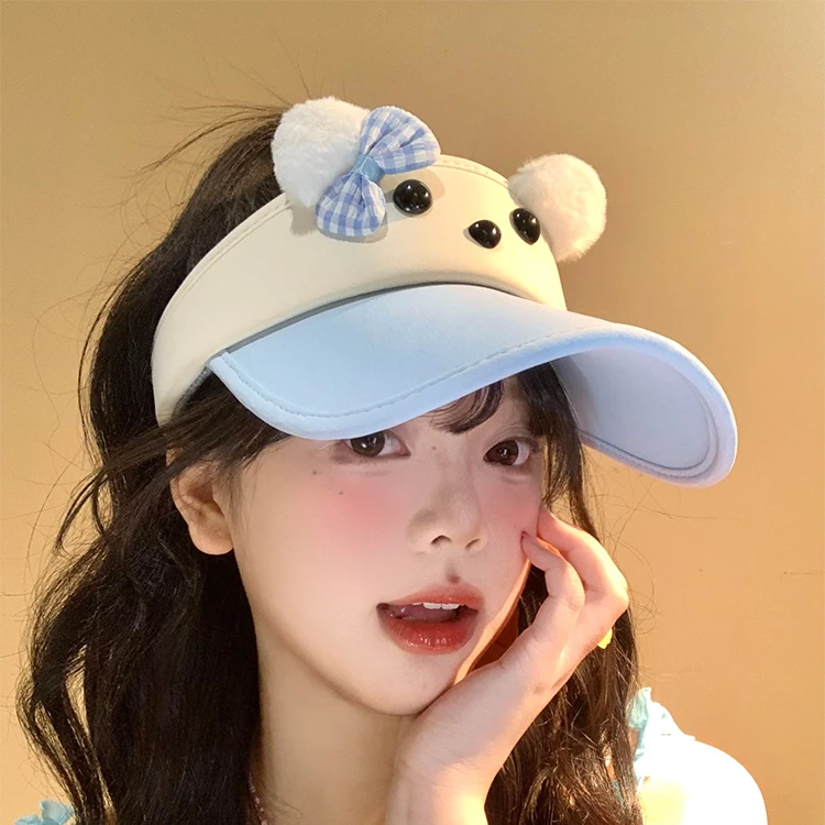 【玛卡】可爱蝴蝶结小狗空顶帽女夏季防紫外线遮阳防晒帽显脸小帽子