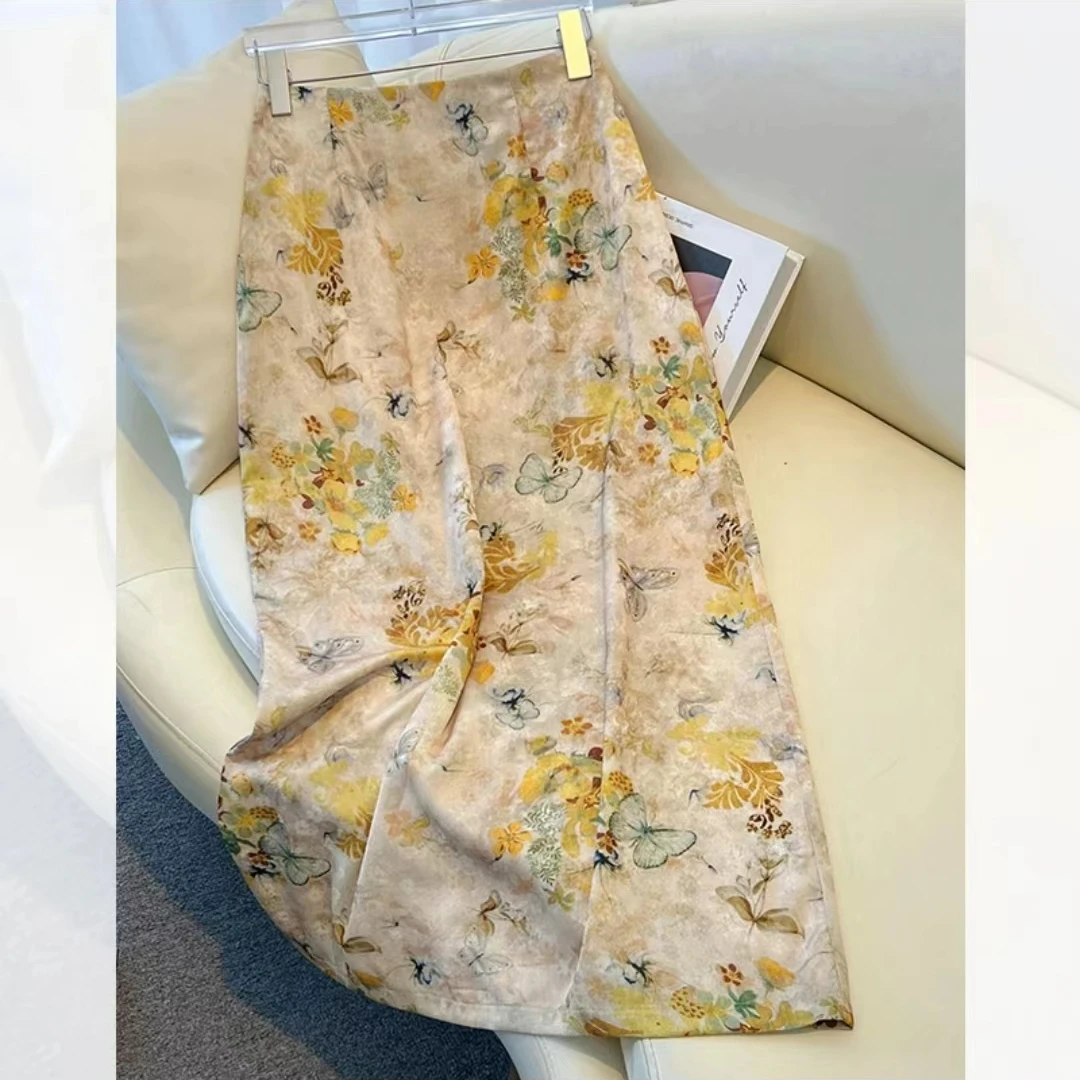 春夏款时尚气质百搭显瘦高腰流苏蝶恋花国风优雅中长薄款半身裙