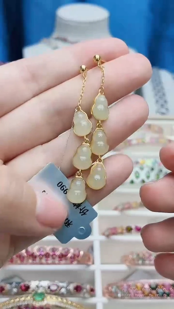 银S925镶嵌和田玉耳饰172ZB1107产品一个