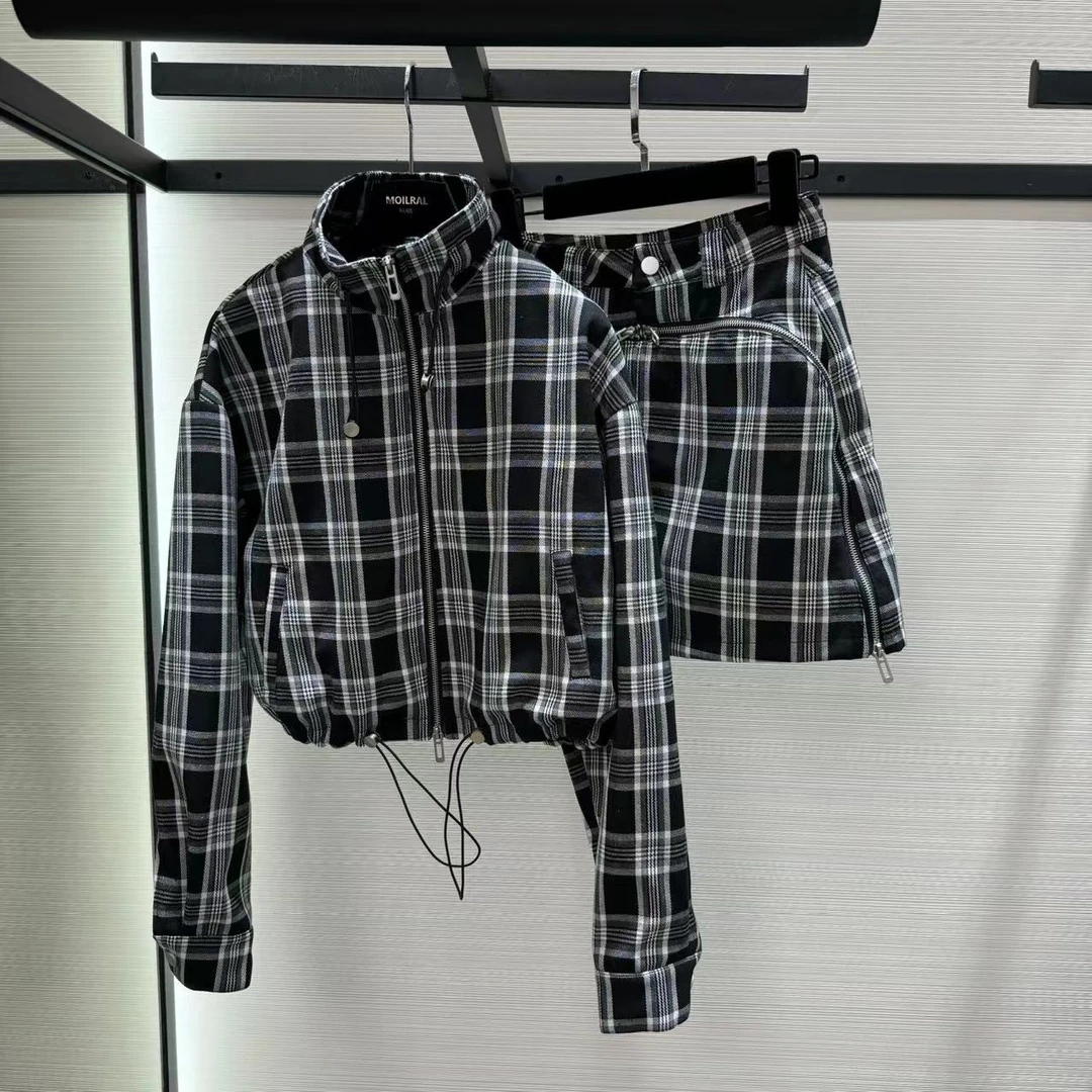 长袖时尚休闲格子套装186