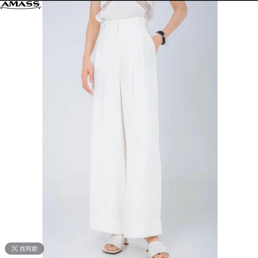 AMASS/阿玛施阿玛施高腰阔腿简约气质显瘦翻边长裤5100456