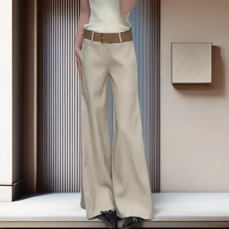 【雅岚女装】时尚洋气显瘦燕麦色式微休闲西装裤设计春季新款阔腿裤