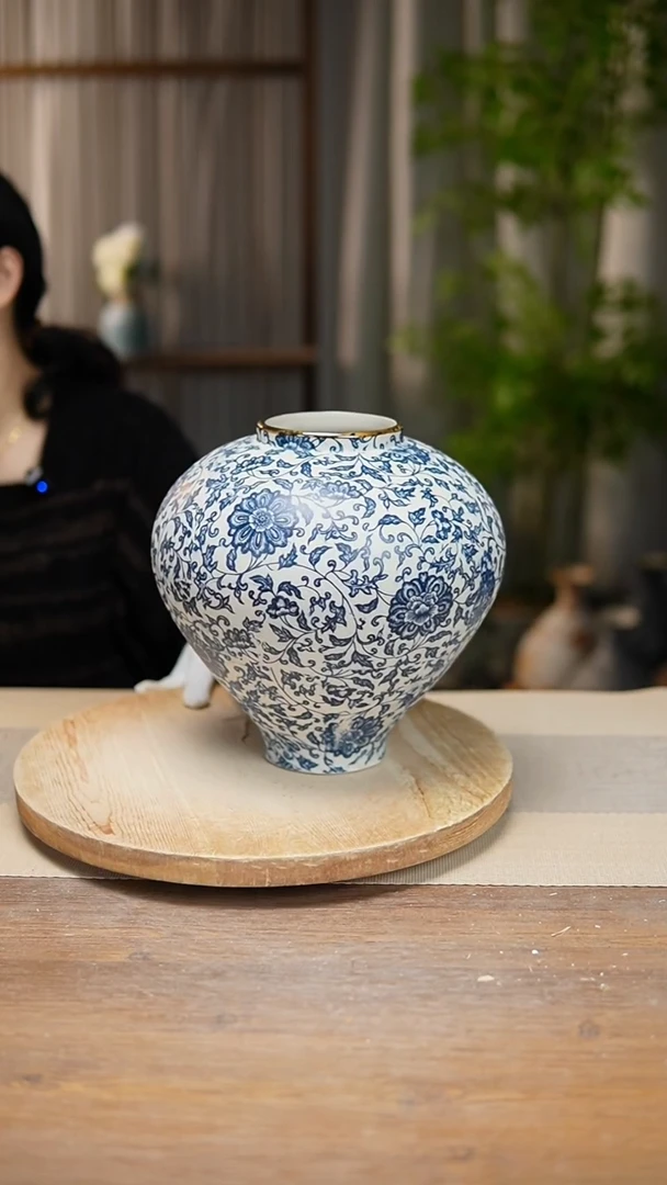 【闪购商品】陶瓷 花器青花瓷缠枝莲月亮罐