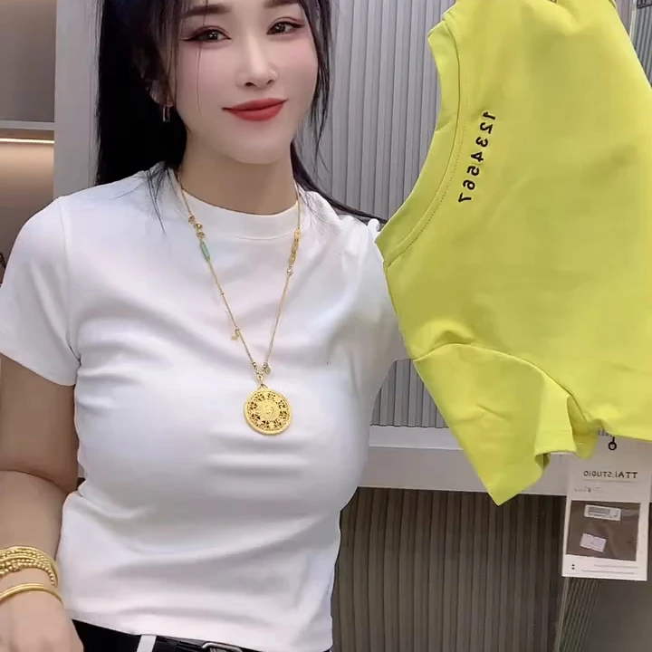 新款后背字母半袖圆领小衫打底衫修身显瘦时尚百搭减龄气质网红款