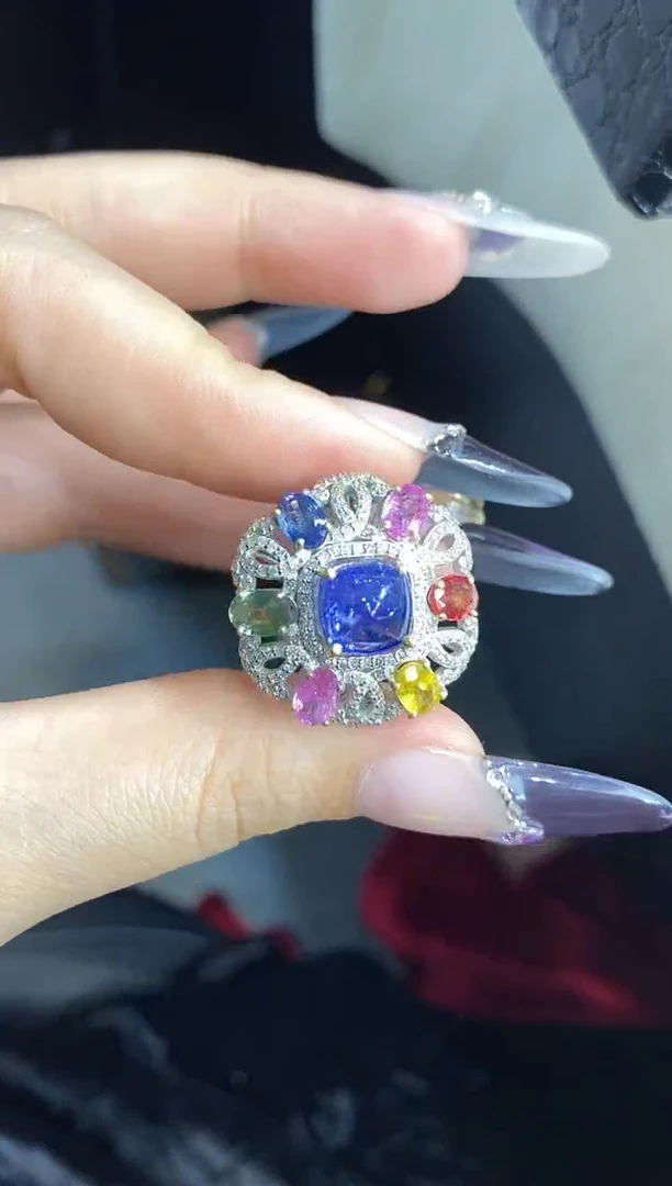 银S925镶嵌戒指定制坦桑石楚楚珠宝中古甄选不退换