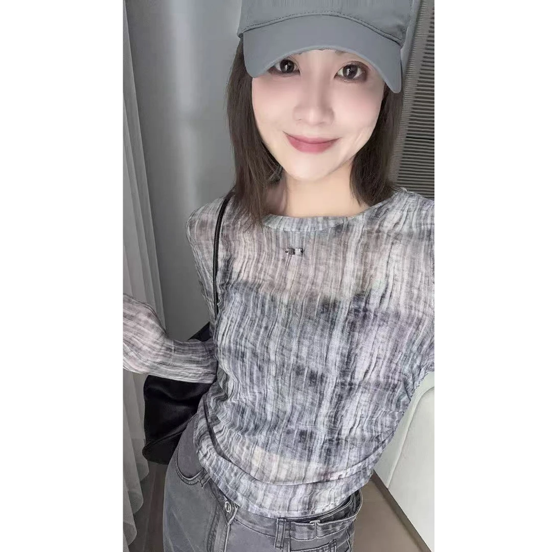 美洋MEIYANG 暴风雪打底衫 美麻了！晕染网纱圆领短款长袖-周五