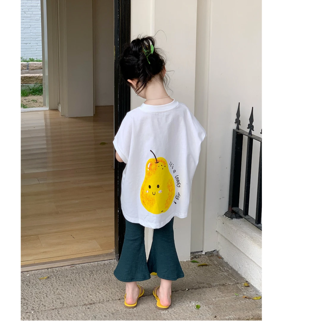 【现货】女童卡通梨子T恤宽松25夏款韩版儿童短袖上衣宝宝牛仔裤子