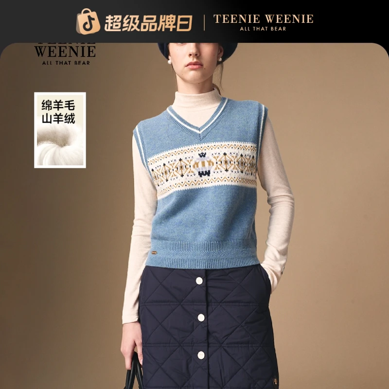 *TeenieWeenie小熊女装毛针织衫25费尔岛提花毛衣背心TTKN254TW1D